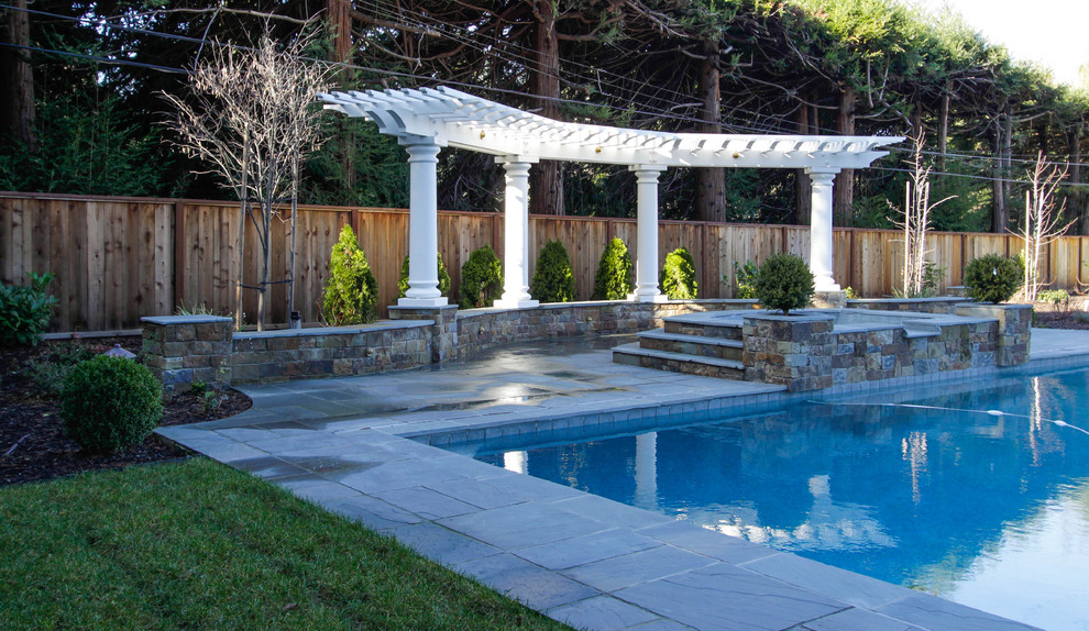 Modelo de piscina natural clásica grande a medida en patio trasero