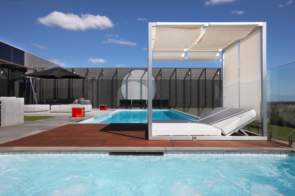Идея дизайна: прямоугольный бассейн в современном стиле