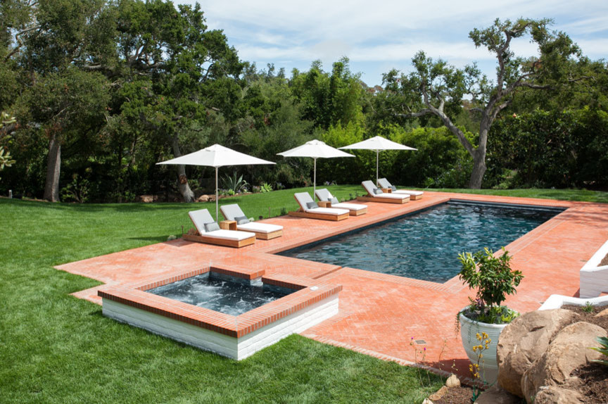 Design ideas for a mediterranean swimming pool in Santa Barbara.