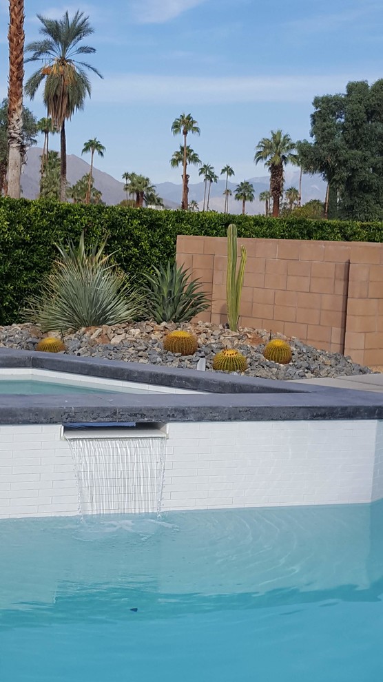 Imagen de piscina elevada actual de tamaño medio a medida en patio trasero con entablado