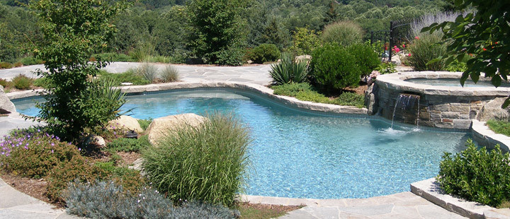Ispirazione per una grande piscina moderna personalizzata dietro casa con una vasca idromassaggio e cemento stampato