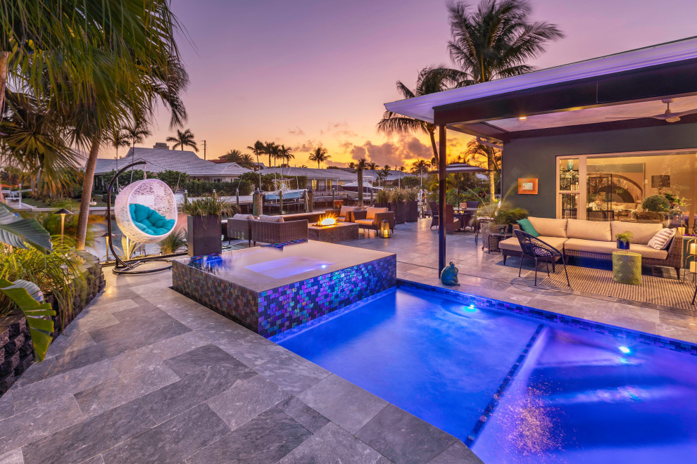 Custom Pool & Spa With Fire Feature In Jupiter Modern Pool Miami by Van Kirk & Sons