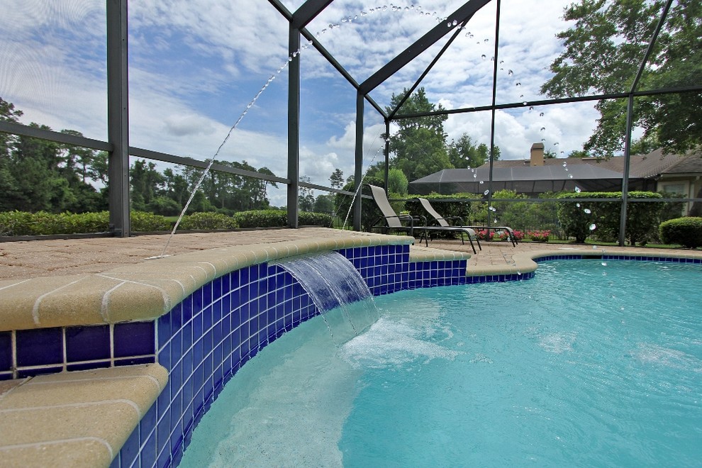 Contemporary back swimming pool in Jacksonville.