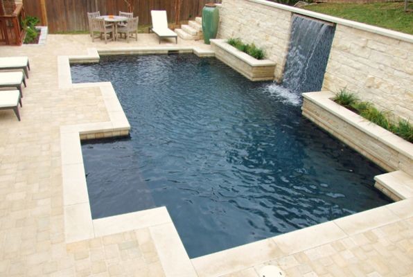 Trendy backyard custom-shaped pool photo in Austin