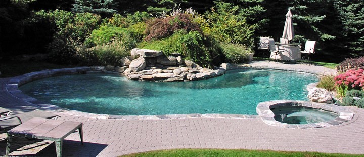 Esempio di una grande piscina minimalista personalizzata dietro casa con una vasca idromassaggio e cemento stampato