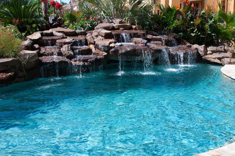 ヒューストンにあるトロピカルスタイルのおしゃれなプールの写真