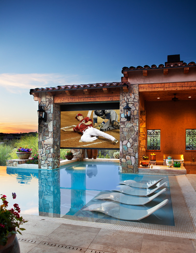 Mediterranean infinity swimming pool in Phoenix.