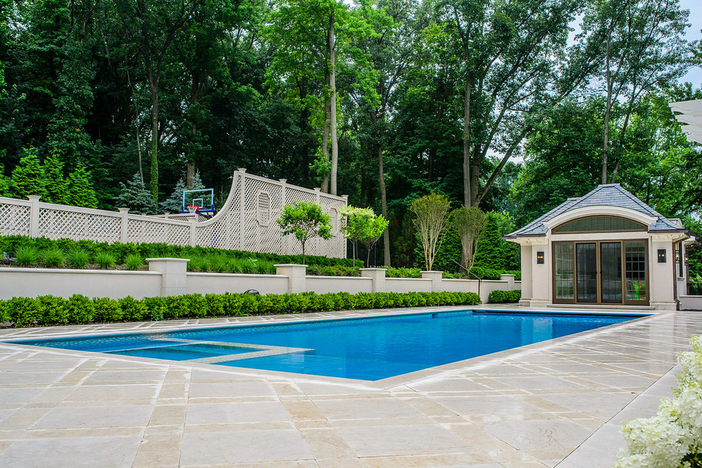 Elegant and Classic Pool with Pergola Traditional Pool New York