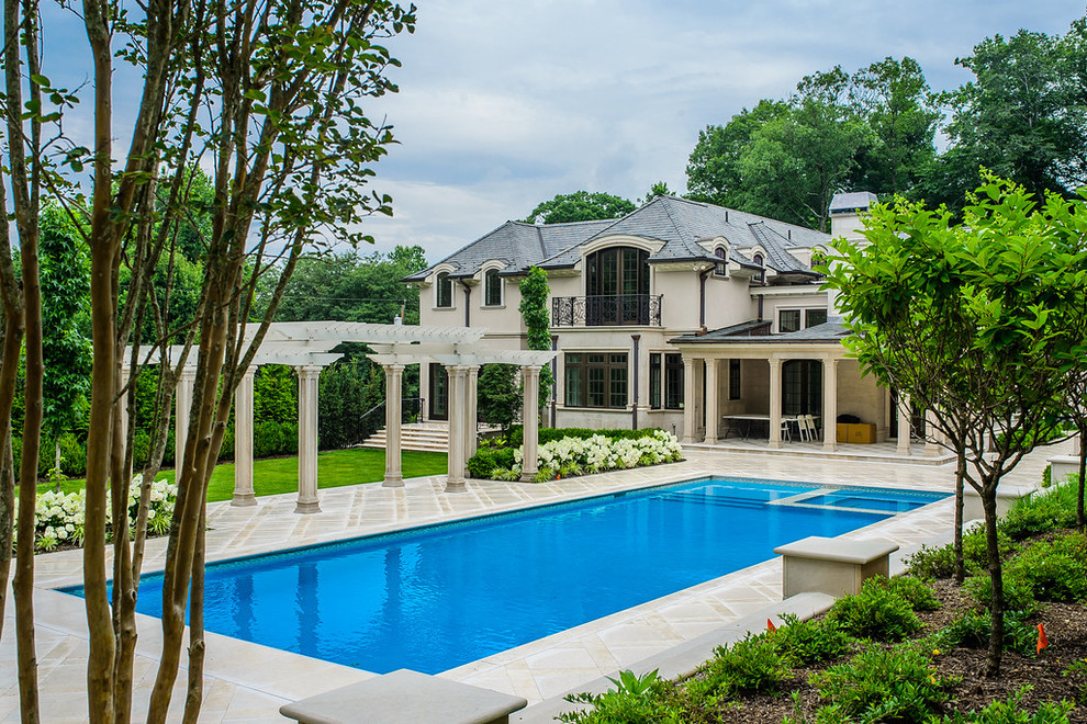 Elegant and Classic Pool with Pergola - Traditional - Pool - New York ...