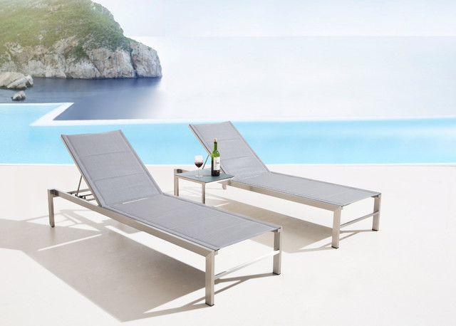 sun loungers and table set