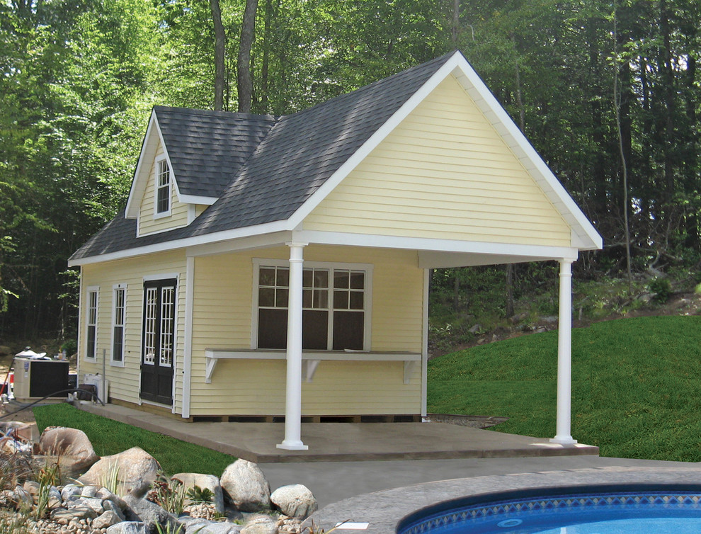 Exemple d'un Abris de piscine et pool houses arrière moderne sur mesure avec du béton estampé.