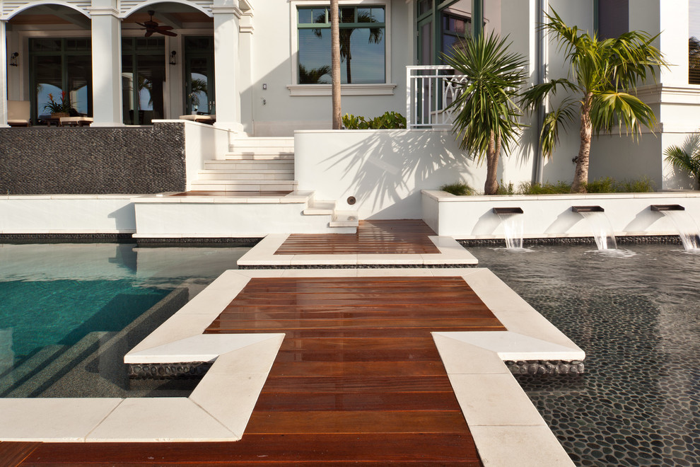 Design ideas for a nautical swimming pool in Miami.