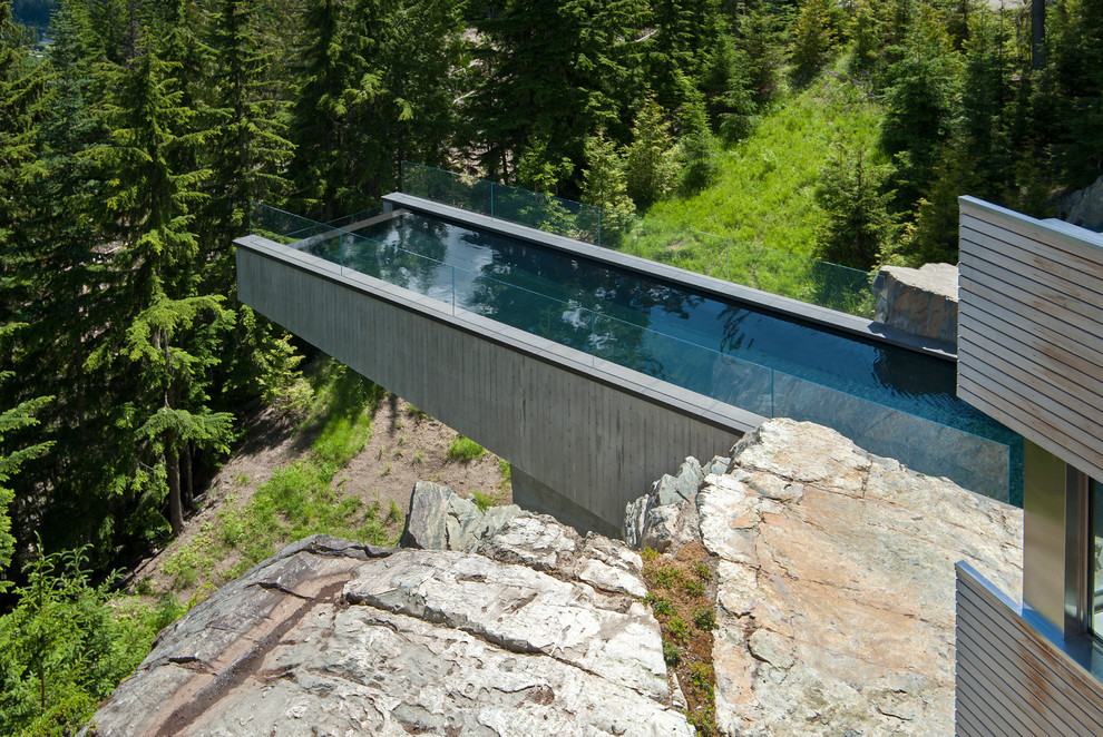 Cette image montre une piscine à débordement design rectangle.