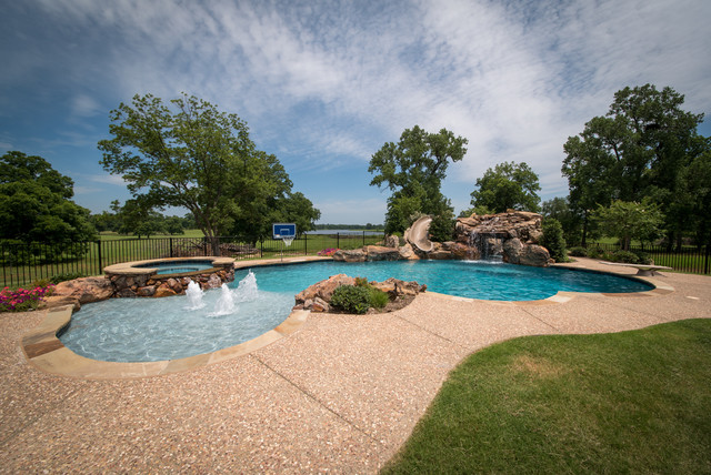 Exposed Aggregate Deck - Tropical - Swimming Pool & Hot Tub - Dallas ...