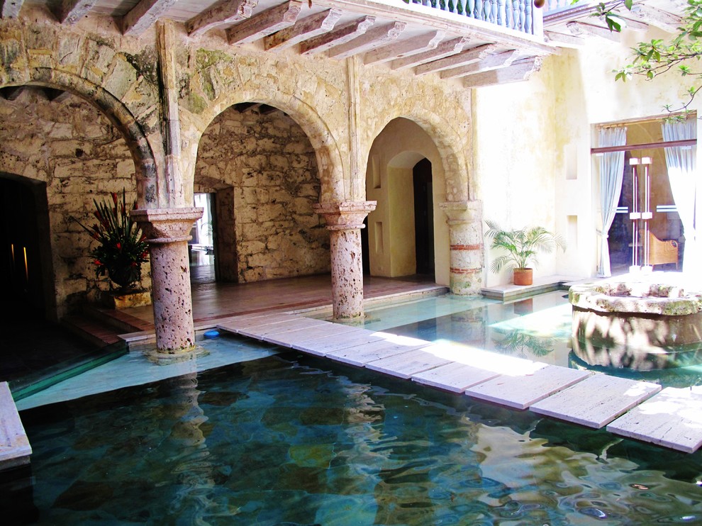 This is an example of a mediterranean swimming pool in New York.