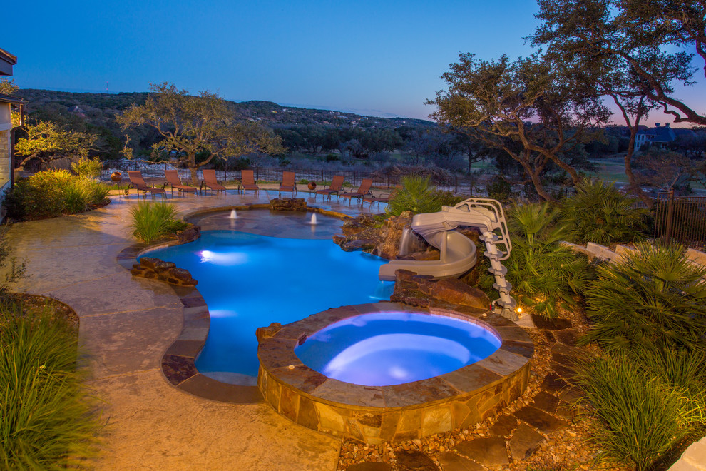 Inspiration for a world-inspired swimming pool in Austin.