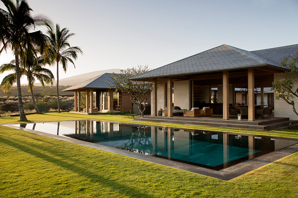 Design ideas for a world-inspired infinity swimming pool in Hawaii.