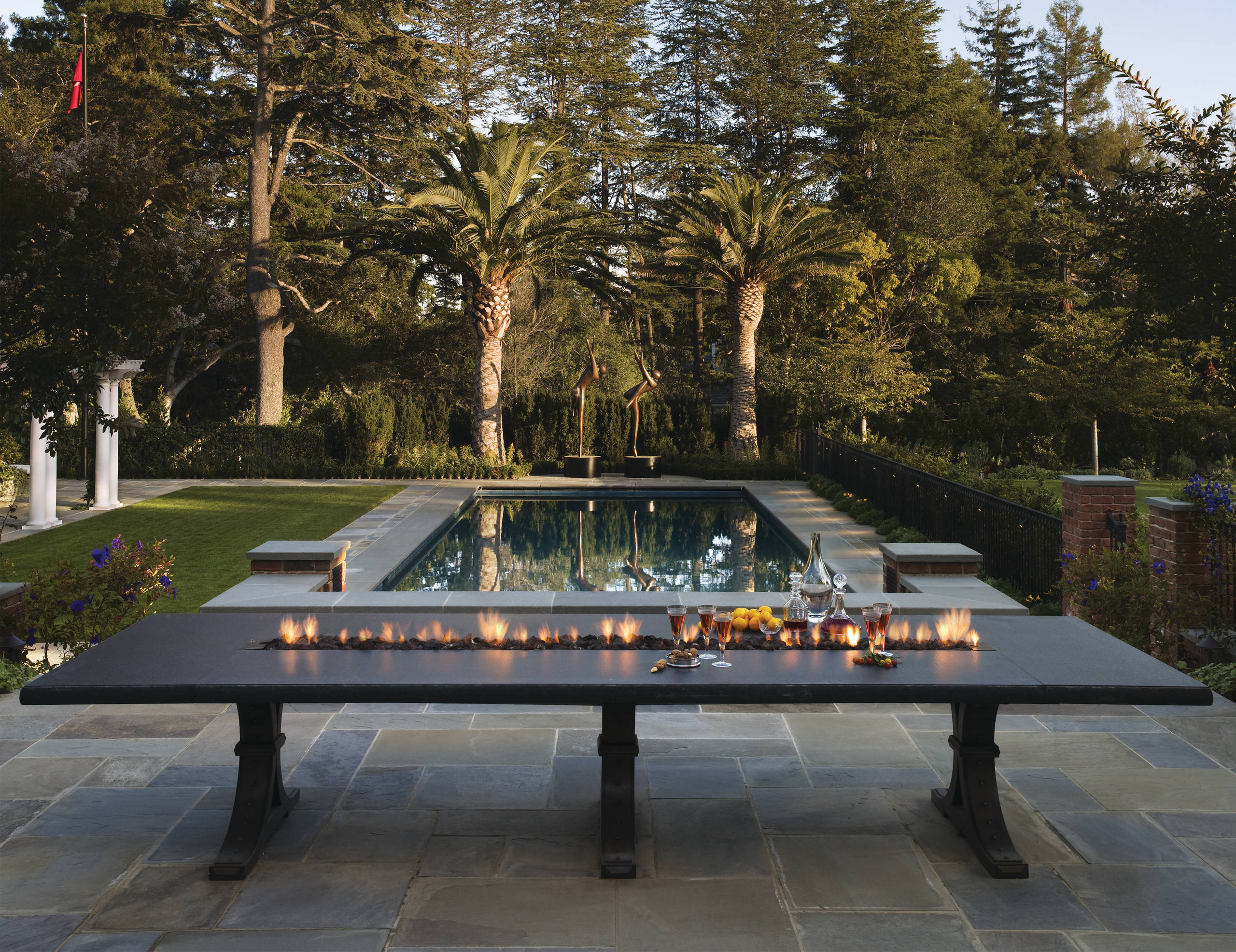 Rectangle dining table with fire pit in middle new arrivals