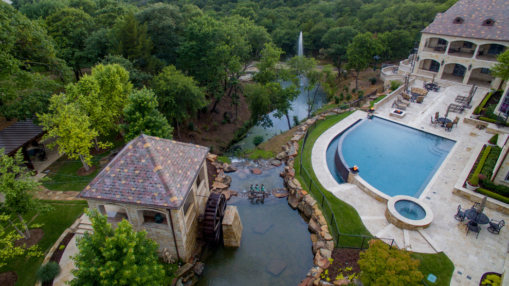 Flower Mound French Water Wheel Transitional Pool Dallas by