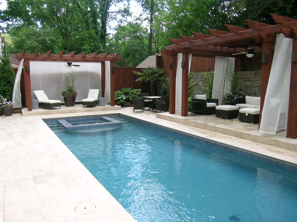 Formal Pool with Recessed Spa, Cedar Pergolas Traditional Pool