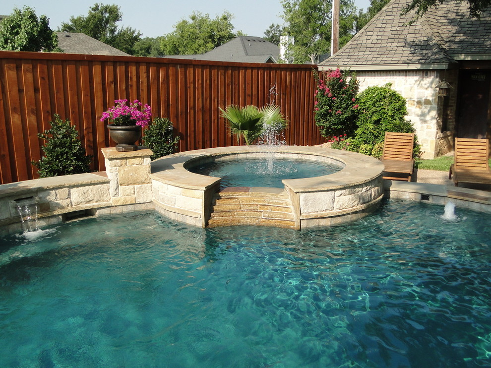 Freeform Pool, Arbor and Built in Grill with Limestone Bar Pool