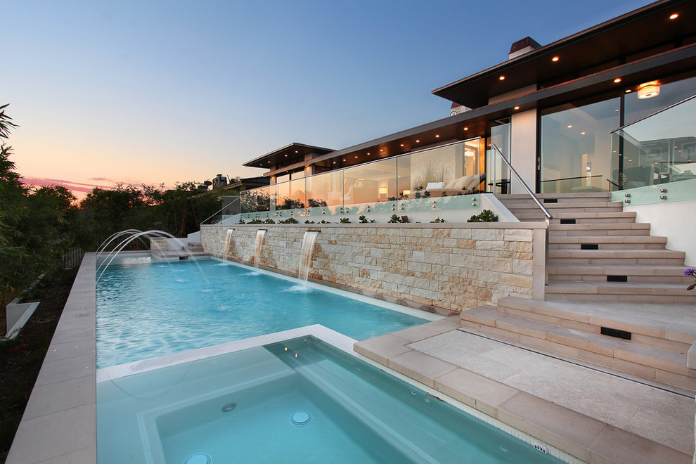 Pool - contemporary rectangular pool idea in Orange County