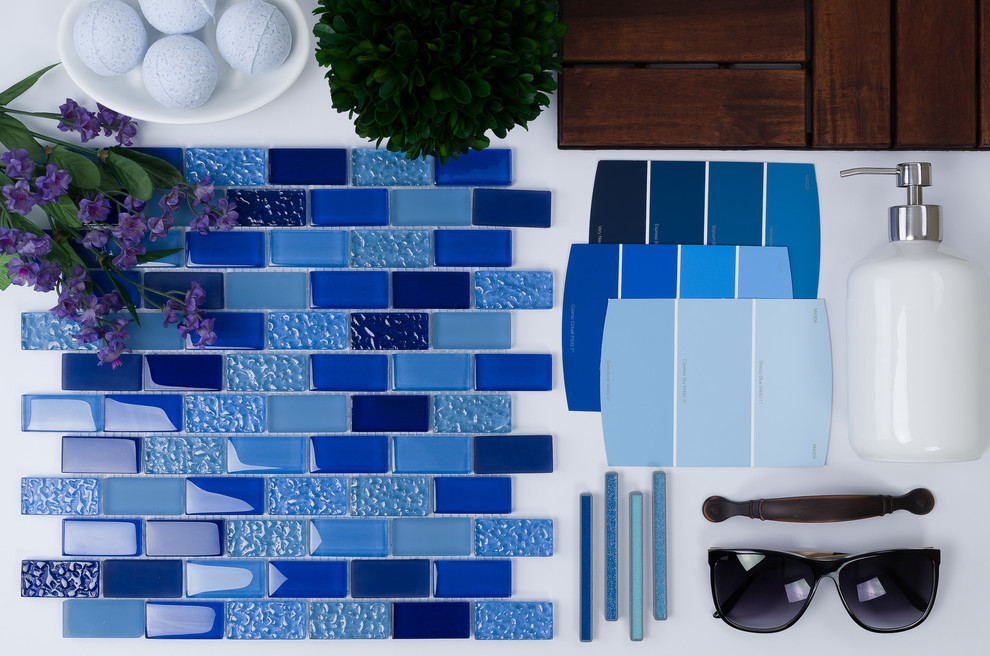 Glass Pool Mosaic Tile Multi Blue 1x2 Pool Miami by Mineral Tiles