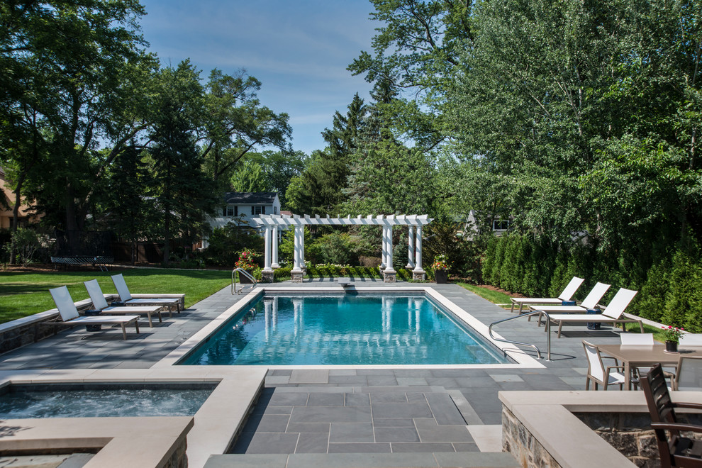 Glen Ellyn Swimming Pool, Spa Inside Pool, Pergola Traditional Pool