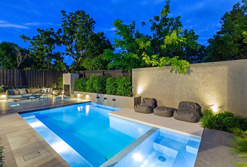 Design ideas for a medium sized contemporary back rectangular swimming pool in Melbourne.