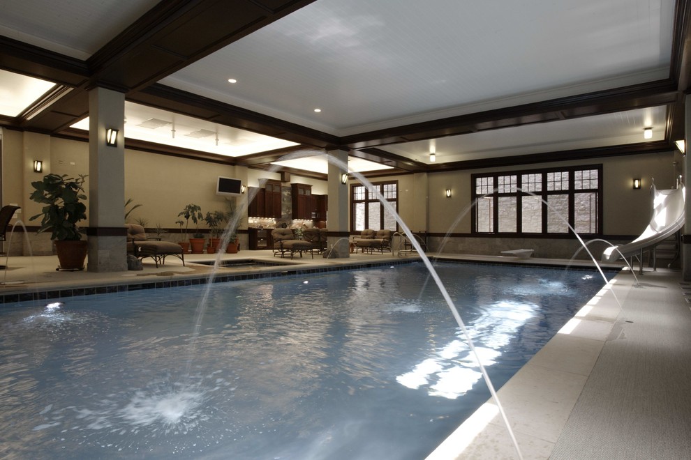 Design ideas for a medium sized contemporary indoor rectangular hot tub in Chicago.