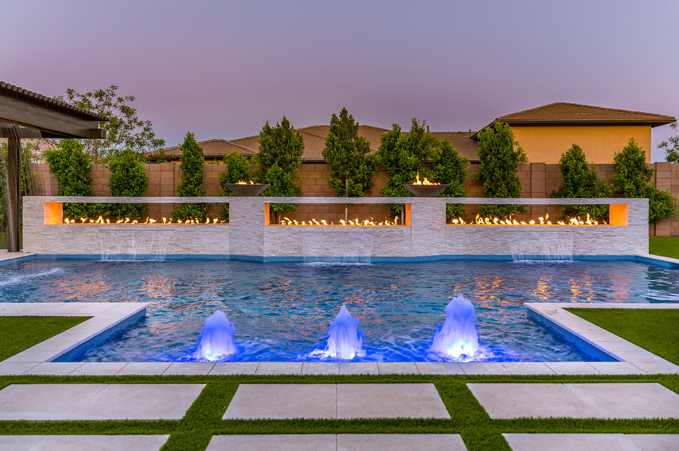 Large modern back rectangular swimming pool in Phoenix.