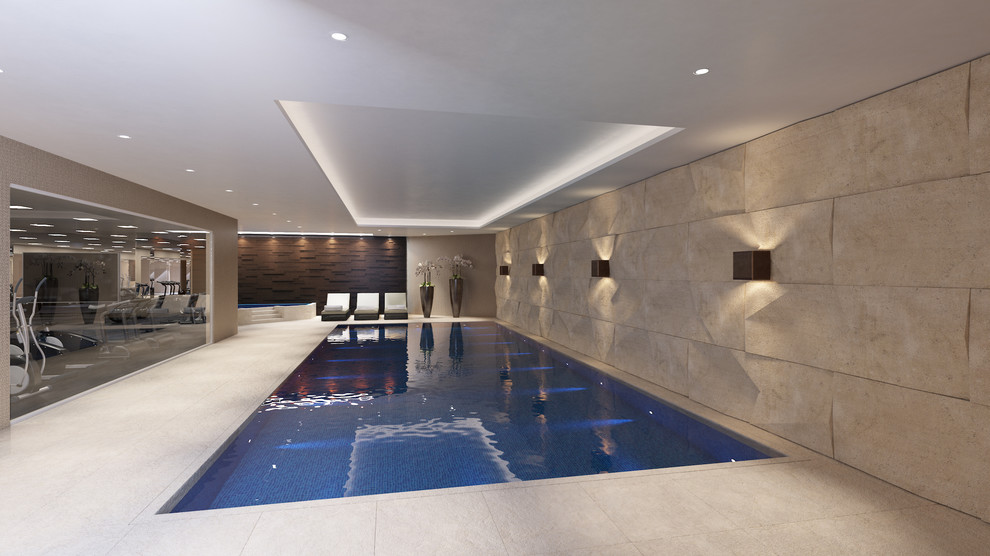 Inspiration for a large modern indoor rectangular hot tub in London.
