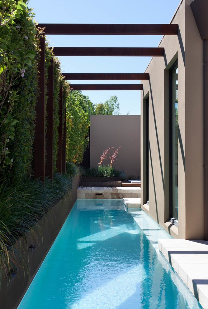 Example of a trendy side yard lap pool design in Melbourne