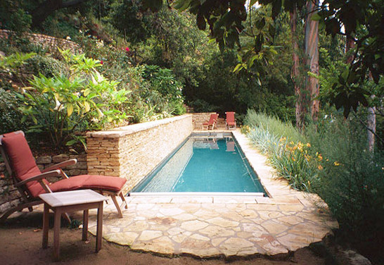 Design ideas for a medium sized modern back rectangular lengths swimming pool in Los Angeles with natural stone paving.