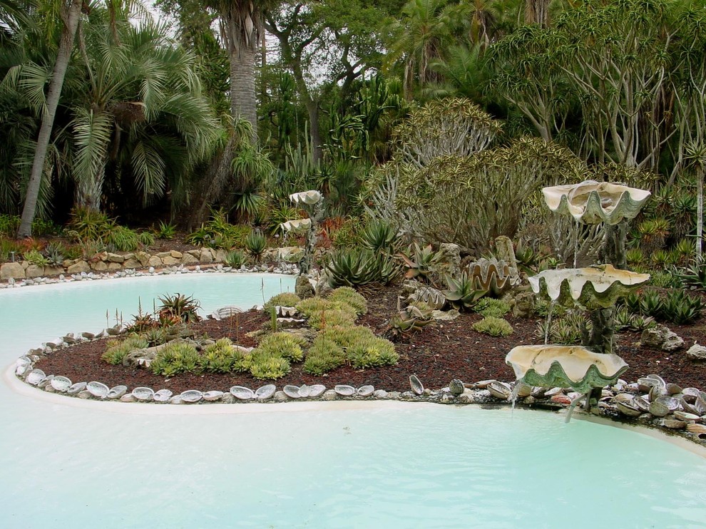 Design ideas for a world-inspired natural swimming pool in Santa Barbara.