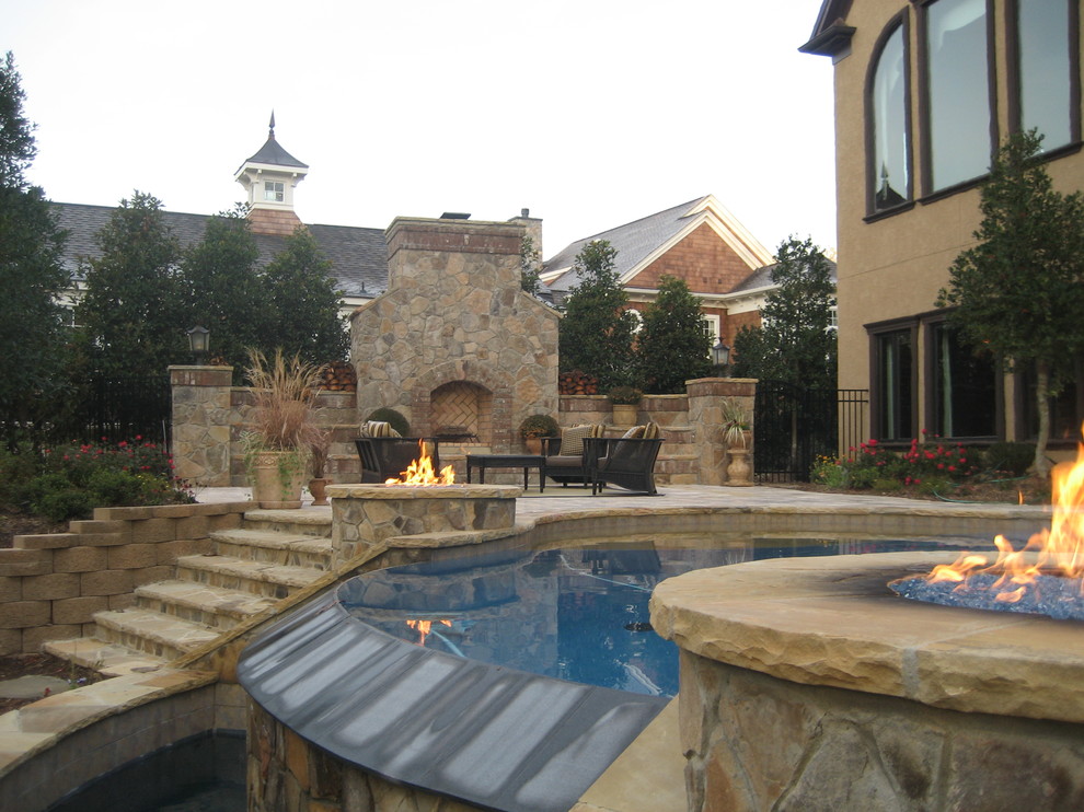 This is an example of a mediterranean swimming pool in Charlotte.