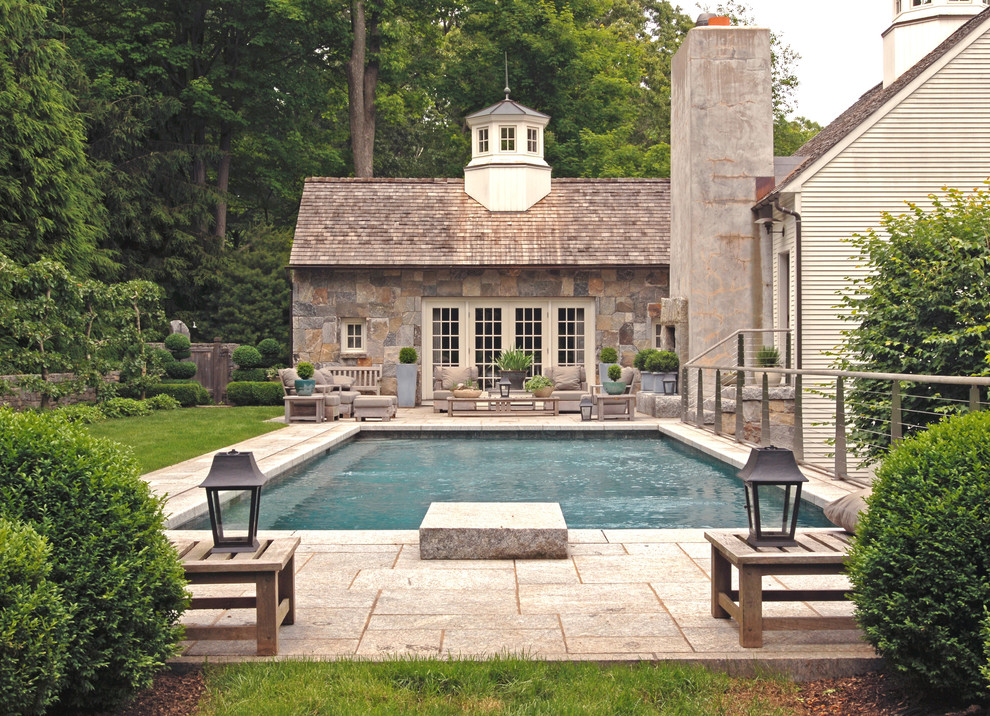 Country rectangular swimming pool in New York.