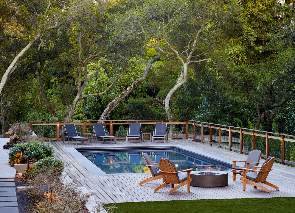 Immagine di una grande piscina minimal rettangolare dietro casa con pedane
