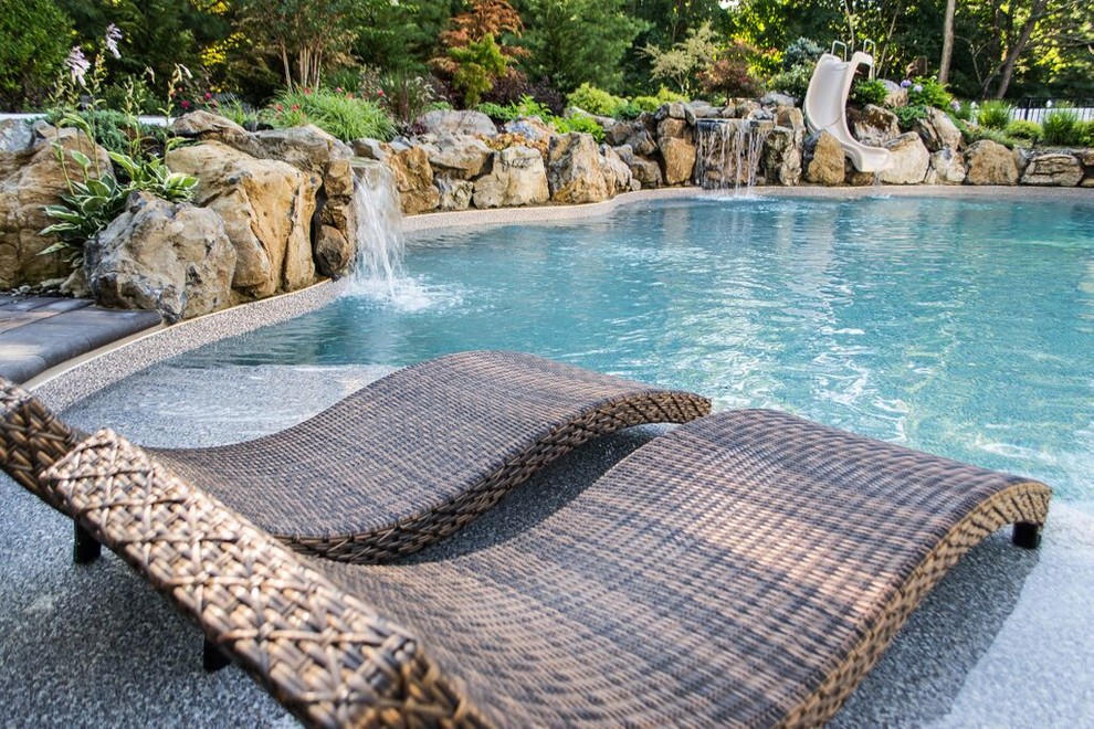 InGround Pool with Tanning Shelf Pool New York by Deck and Patio Company "Outdoor Living