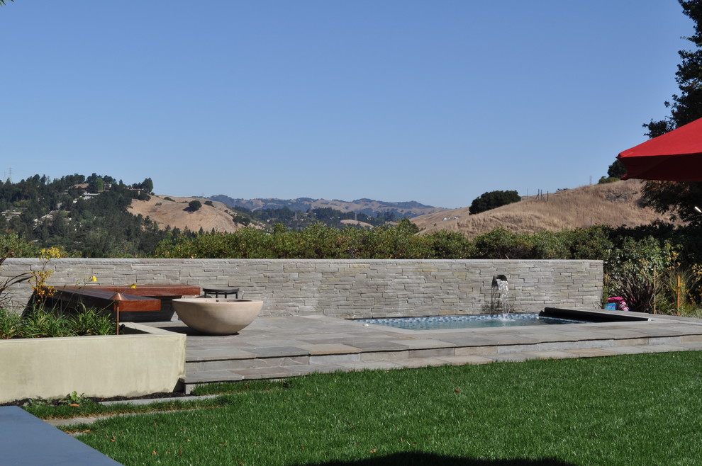 Aménagement d'une piscine contemporaine rectangle.