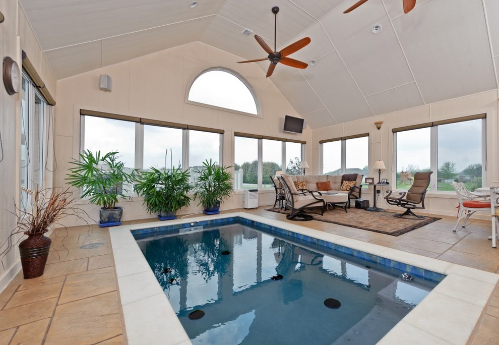 Indoor pool/swim spa Traditional Pool Dallas by DFW Improved