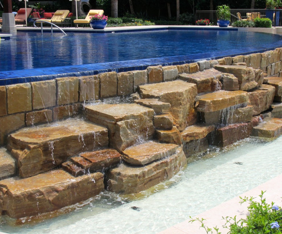 Infinity Edge pool waterfall Pool Miami by Matthew Giampietro Garden Design Houzz