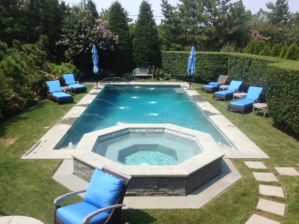 Pool - large traditional front yard rectangular pool idea in New York