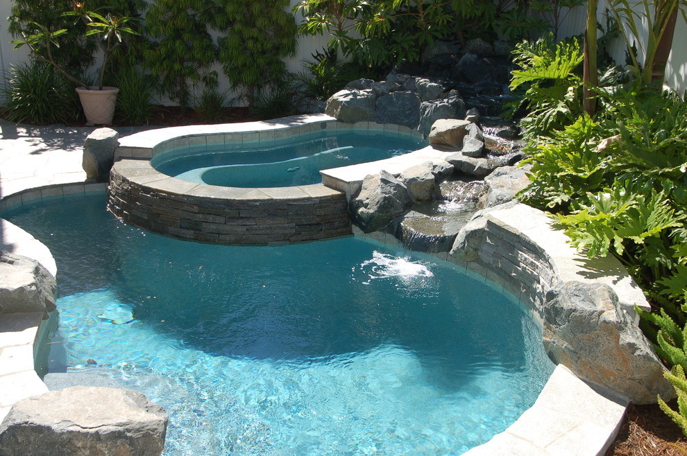 Design ideas for a world-inspired swimming pool in San Diego.