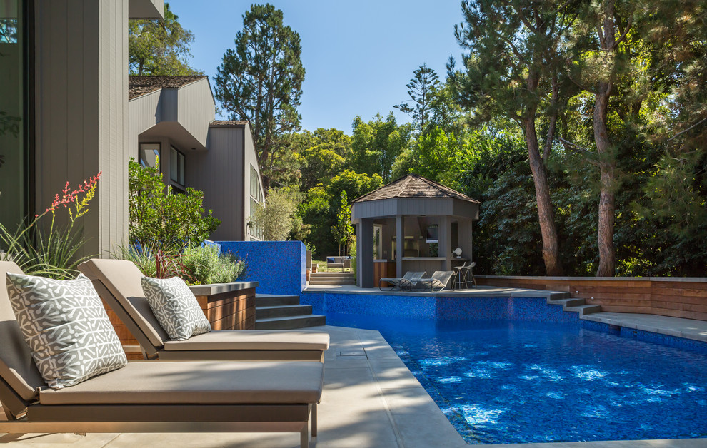 Iridescent Glass Tile Pool, Spa & Hardscape Modern Pool Los