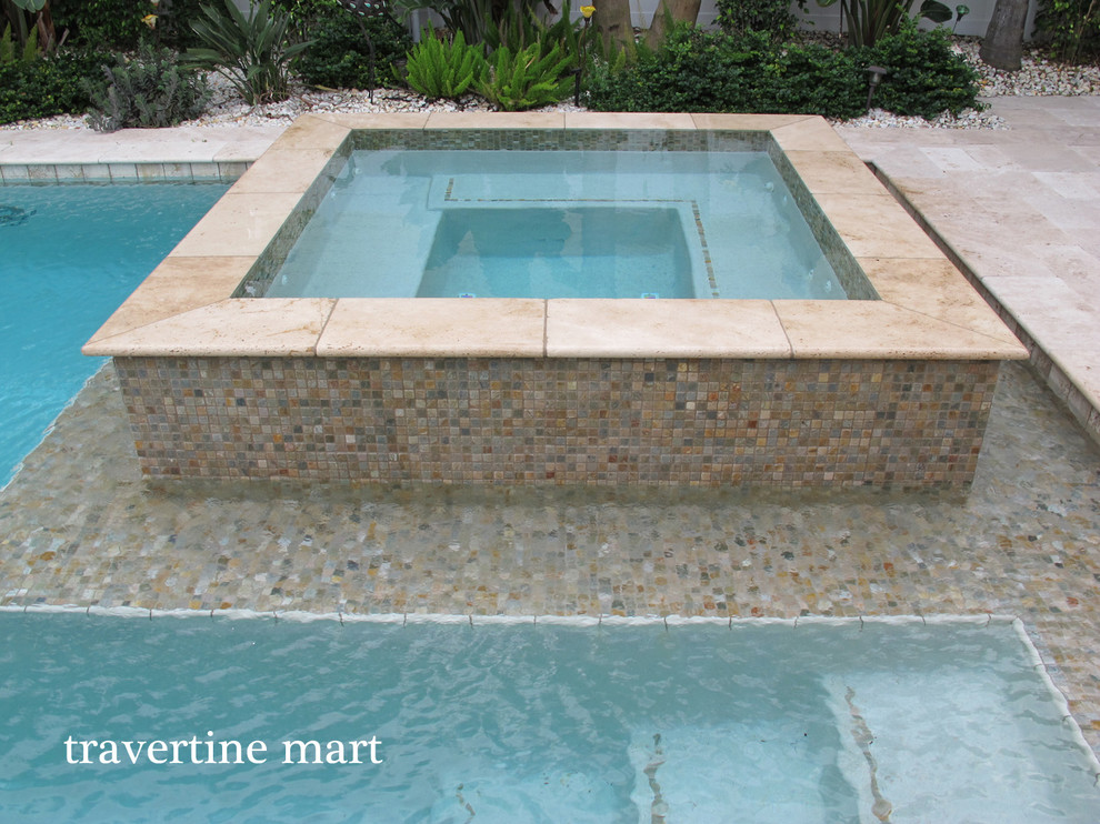 Ivory Travertine Pool Deck Pavers & Tiles Contemporary Swimming