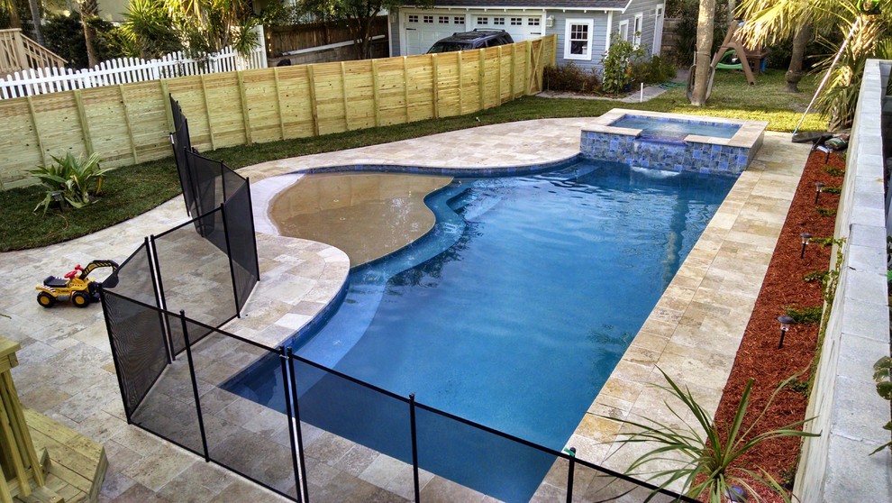 Jacksonville Beach Lap Pool with Raised Spa and Beach Entry Beach Style Pool Jacksonville