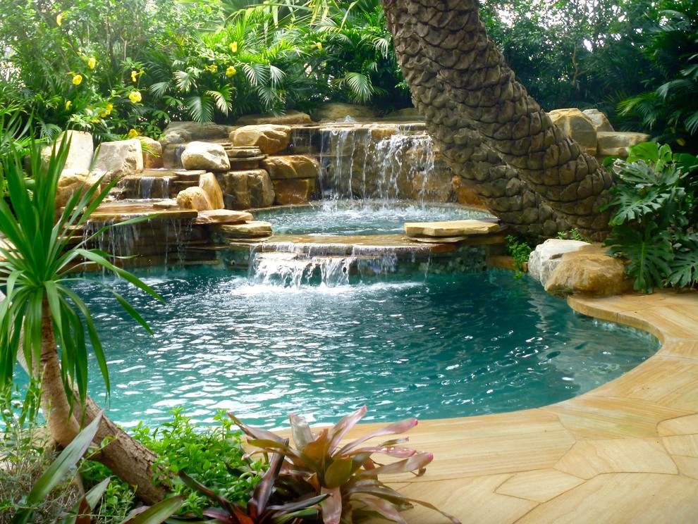 Jacuzzi Rock Waterfall Tropical Pool Miami by Waterfalls