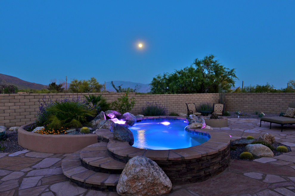 Jacuzzi with Multicolored Lights Southwestern Pool Phoenix by