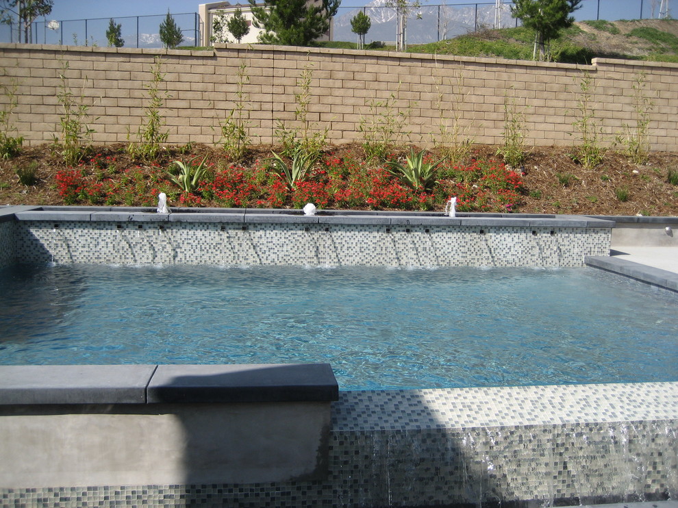 Inspiration for a mid-sized backyard rectangular and concrete natural pool fountain remodel in Orange County